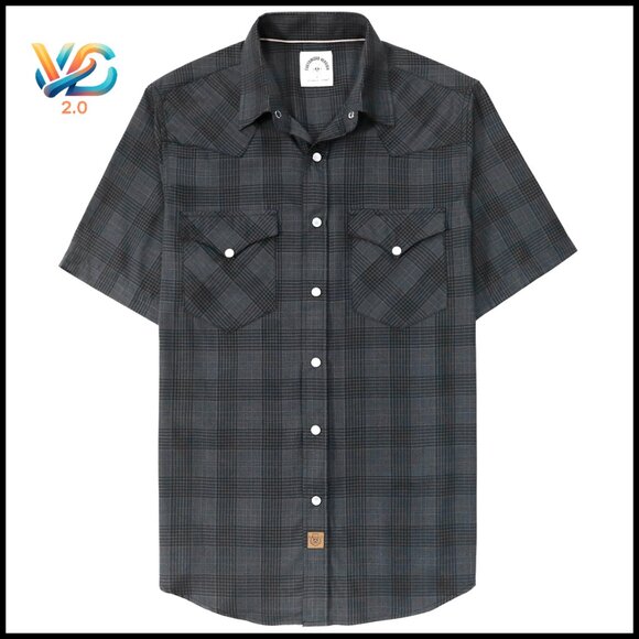 Men's Short Sleeve Western Pearl Snap Plaid Shirt Regular Fit 50% Bamboo